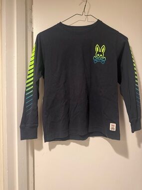 Psycho Bunny Navy Long-Sleeve Tee with Neon Yellow & Teal Accents